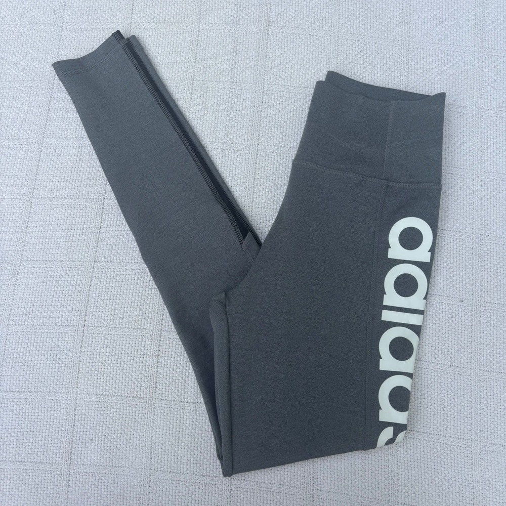 Women's Small ADIDAS AeroReady Gray Black Logo High Rise Workout Running Legging